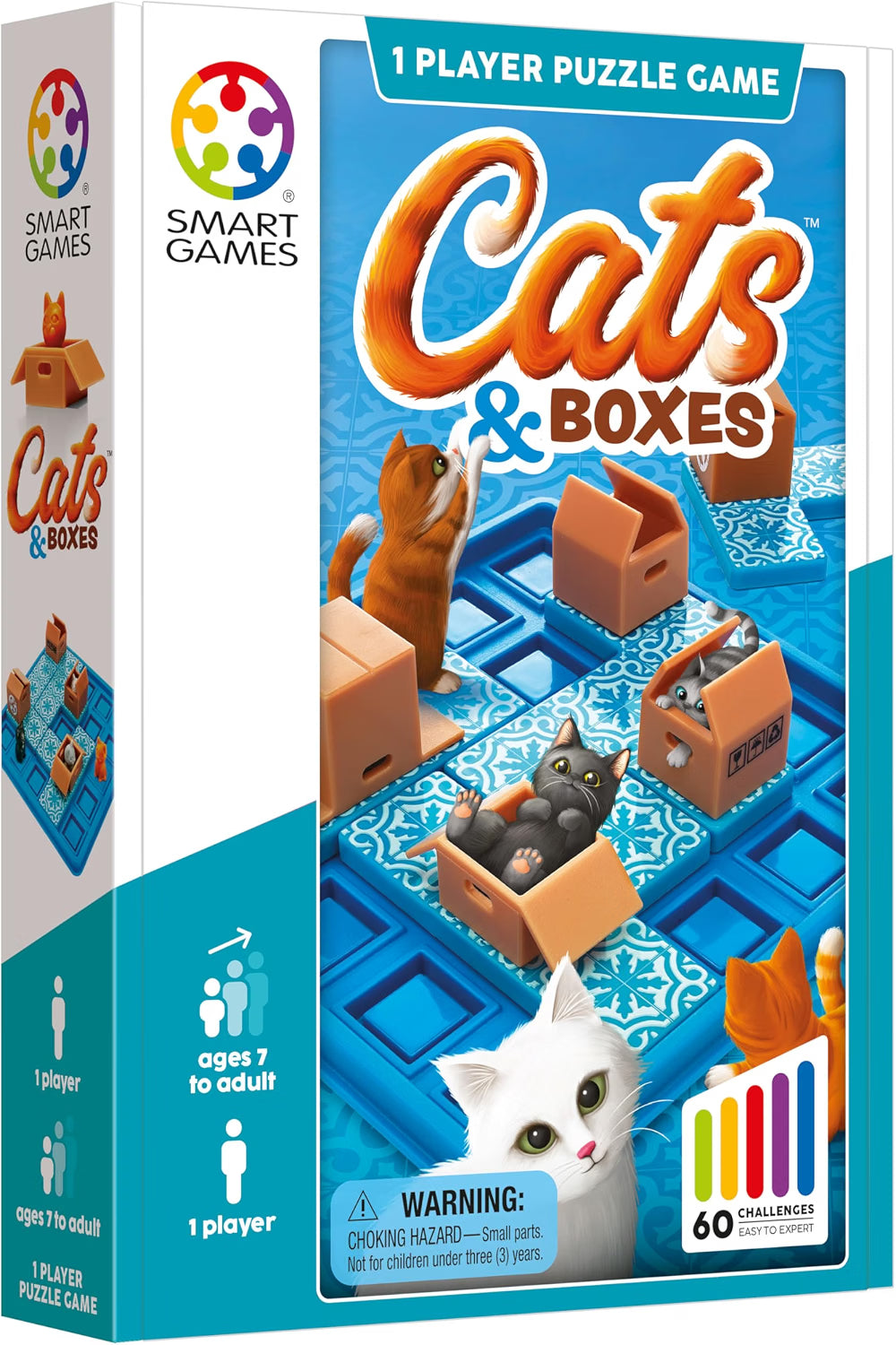 SmartGames Cats & Boxes Travel Puzzle Game, 60 Challenges for Ages 7 to Adult, Portable Logic Brain Game for Planning, Problem Solving & Spatial Thinking