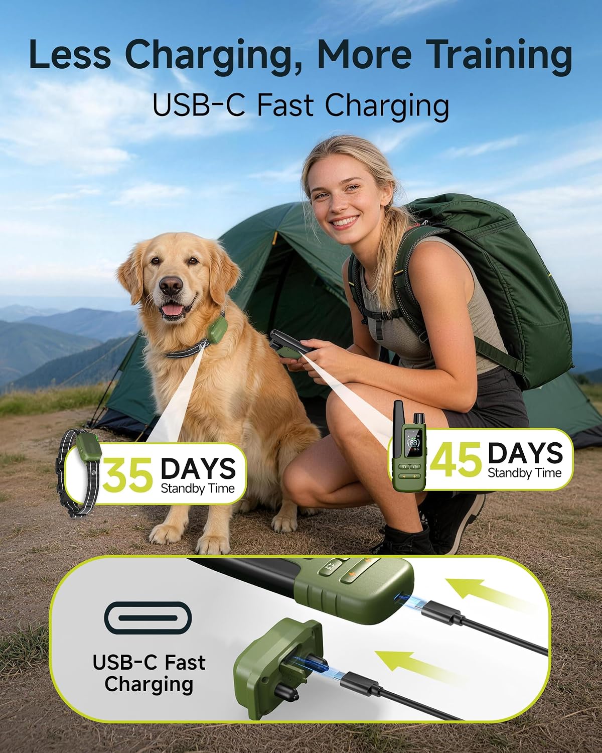 HapTop Dog Training Collar with Remote, 4500FT Range, Adjustable Training Collar for Dogs 10-120 lb, Green