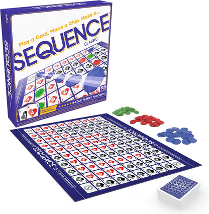 JAX SEQUENCE Original Strategy Game with Folding Board, Cards & 135 Chips, 2-12 Players, Ages 7+, Indoor Family Board Game