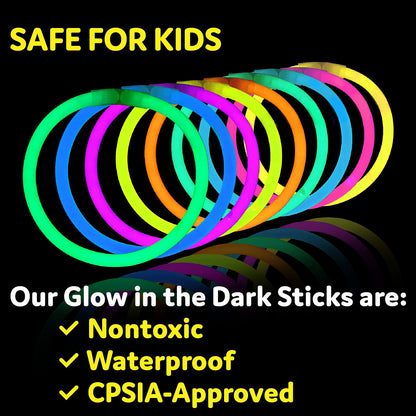 PartySticks Glow Sticks Party Supplies 100-Pack, 8-Inch Multicolor Glow Sticks with Connectors, Waterproof Light-Up Party Favors, Glow Bracelets & Necklaces