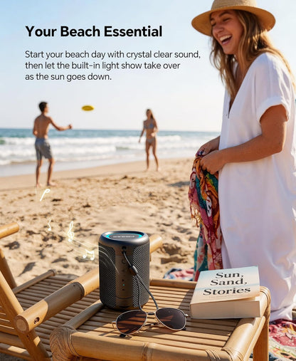 Portable Bluetooth Speaker, IPX5 Waterproof Outdoor Wireless Speaker with LED Lights, Bluetooth 5.3, 15W Sound, TWS Pairing & 15-Hour Battery