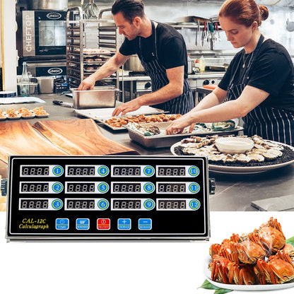 HyperionFlo Essentials Commercial 12-Channel Kitchen Timer, Professional Digital Restaurant Timer with LED Display, Adjustable Alarm & Stainless Steel Housing