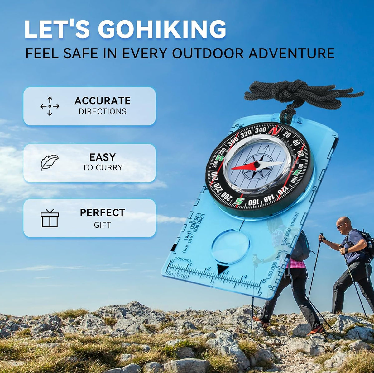 HKDiRedy Military-Grade Navigation Compass, Precision Magnetic Hiking Compass with Acrylic Base Plate, 1:50000 Map Scale, Lightweight Outdoor Survival Compass