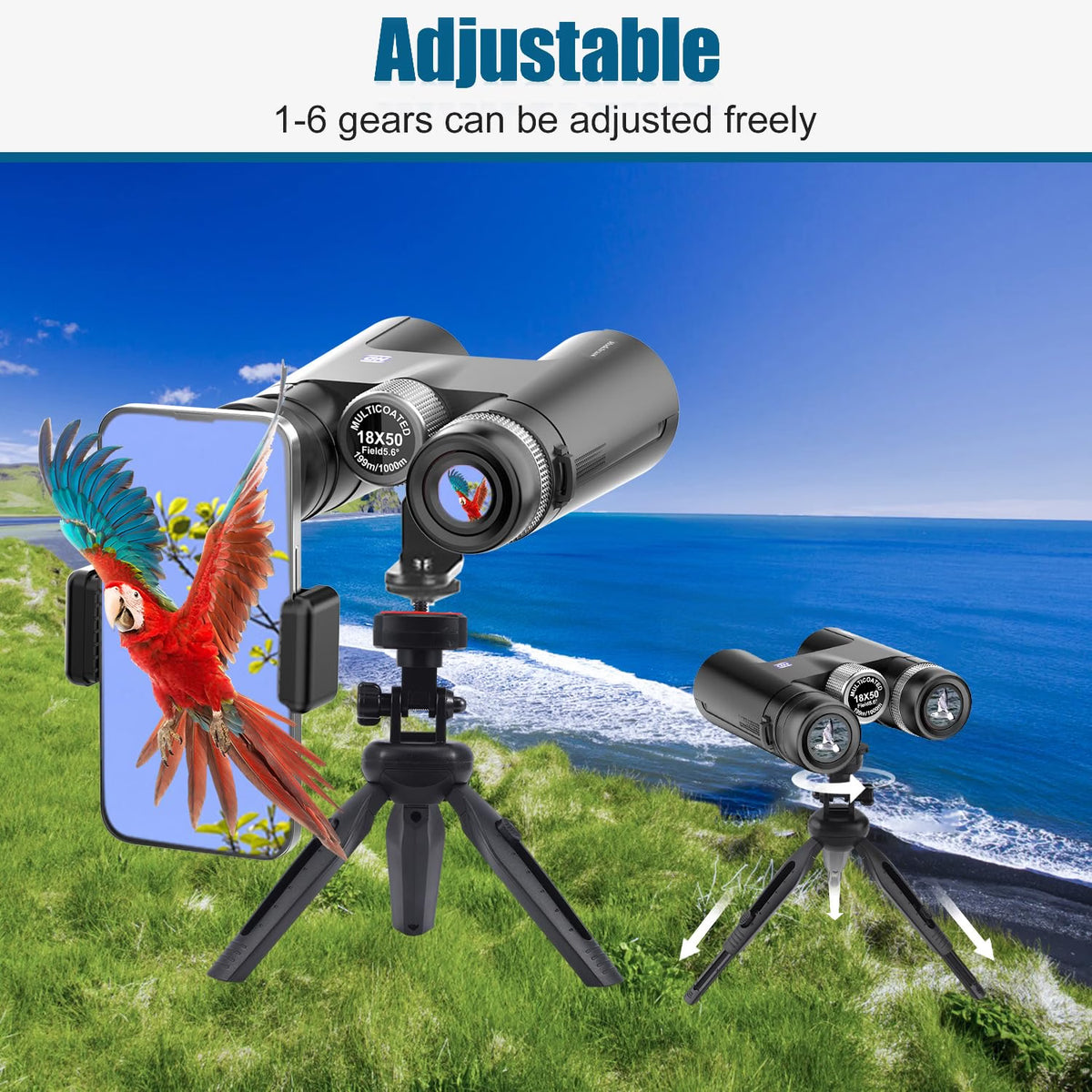 Rodcirant 18x50 Professional Binoculars for Adults, Large View Waterproof Binoculars with BAK4 Prism, Phone Adapter & 360° Tripod for Bird Watching, Hiking & Sports