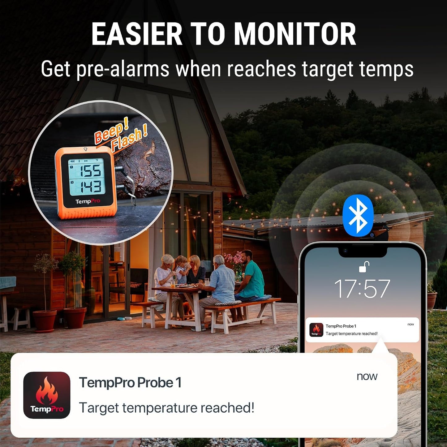 TempPro TempSync Bluetooth Meat Thermometer 650 ft, 2 Probes