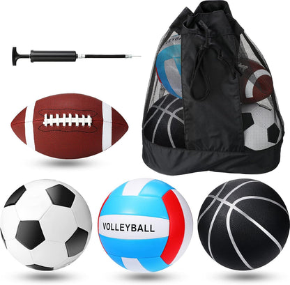 Jerify 4-Piece Sports Ball Set, Soccer Ball, Football, Basketball & Volleyball with Pump, Needle, Extension Tube & Carrying Bag, Official Size for Youth & Family Indoor Outdoor Play