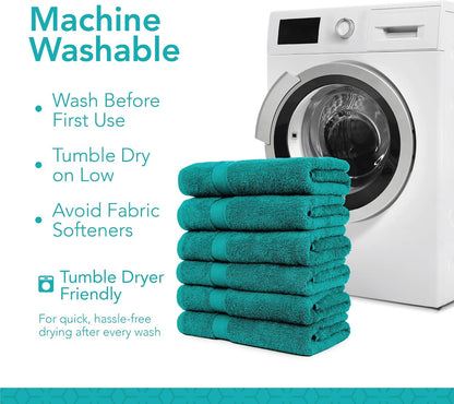 Pleasant Home Bath Towels Set of 6 (24” x 50”) 100% Cotton, Teal