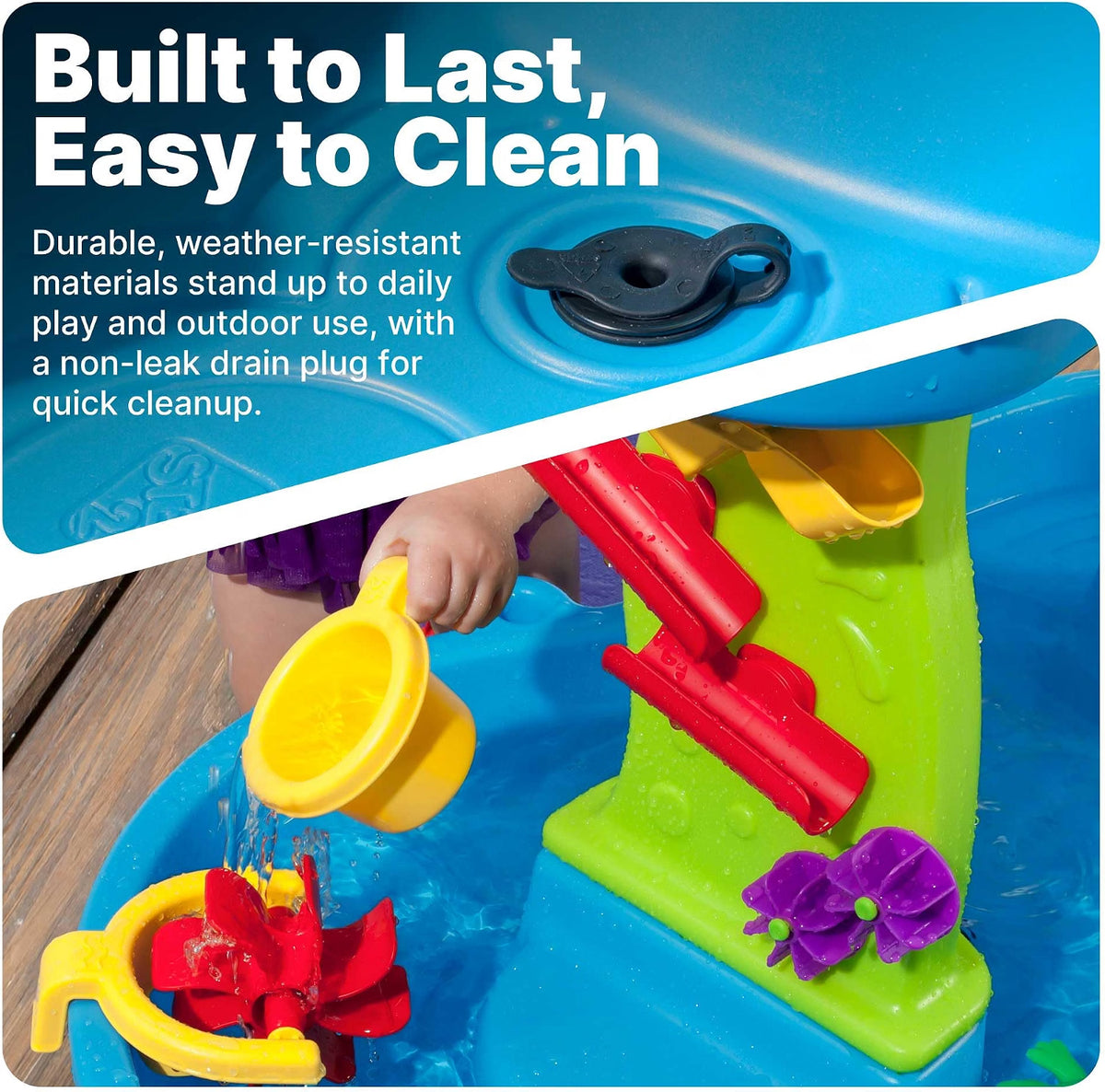 Step2 Rain Showers Splash Pond Toddler Water Table, Outdoor Kids Water Sensory Table with 13-Piece Water Toy Accessories, STEM Water Play, Ages 18+ Months, Blue & Green