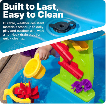 Step2 Rain Showers Splash Pond Toddler Water Table, Outdoor Kids Water Sensory Table with 13-Piece Water Toy Accessories, STEM Water Play, Ages 18+ Months, Blue & Green