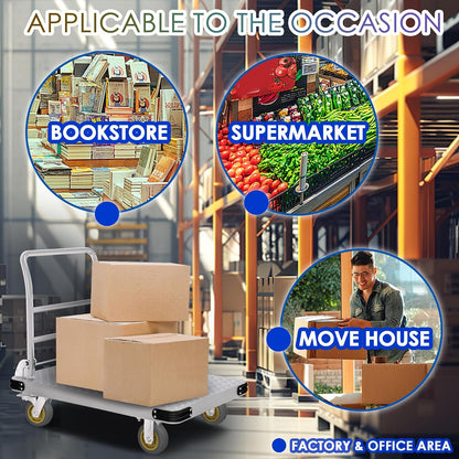 2000 lb Platform Truck, Heavy Duty Platform Cart, Folding Push Cart, Steel Flatbed Cart, Warehouse Cart, Heavy Duty Dolly, Folding Dolly, Equipment Cart, Rubber Wheel Cart, Material Handling Cart