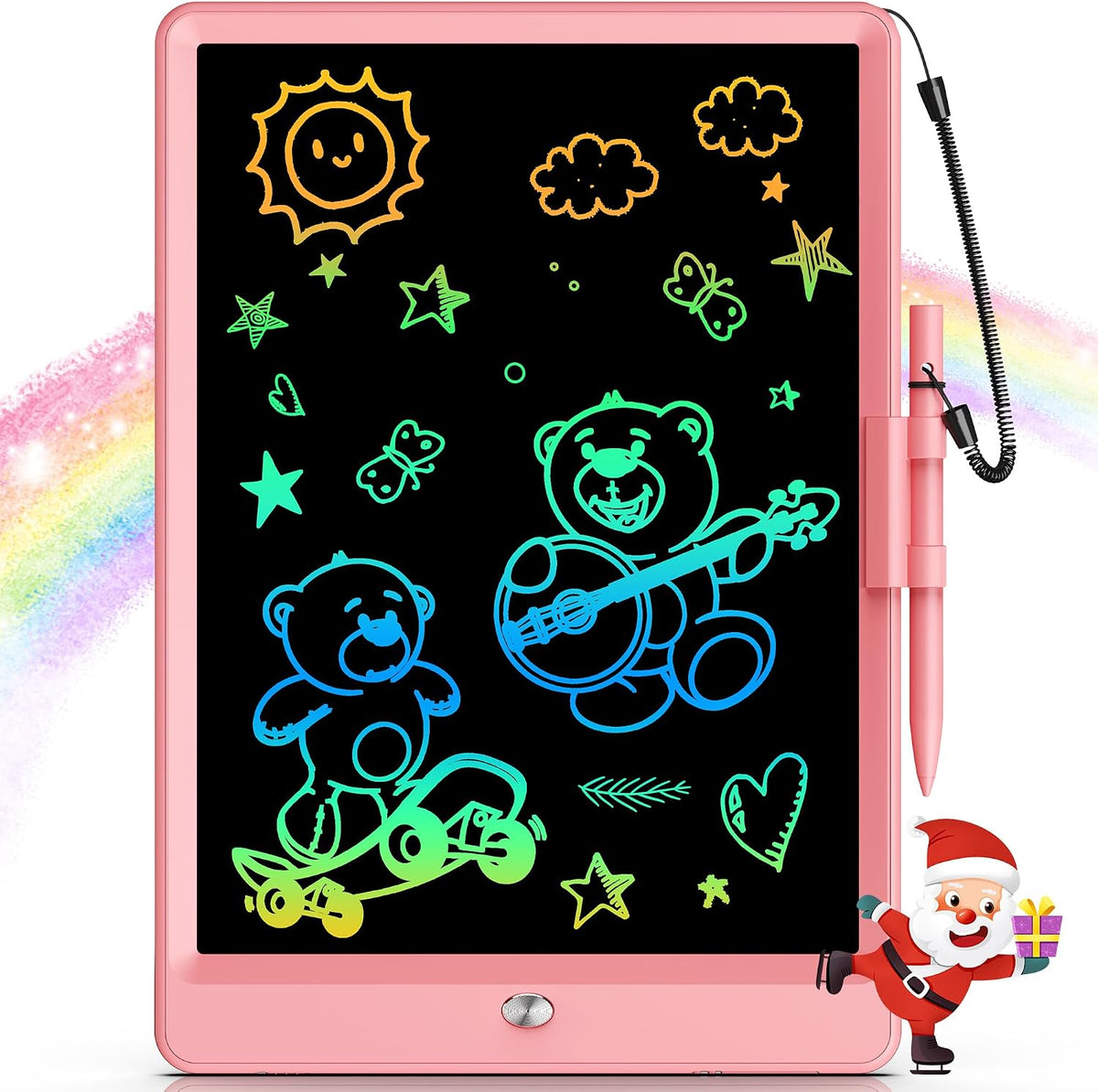 bravokids 10-Inch LCD Writing Tablet for Kids Ages 3-8, Electronic Doodle Board with Colorful Screen, Erasable Drawing Pad, Stylus, Anti-Shock Design, Pink