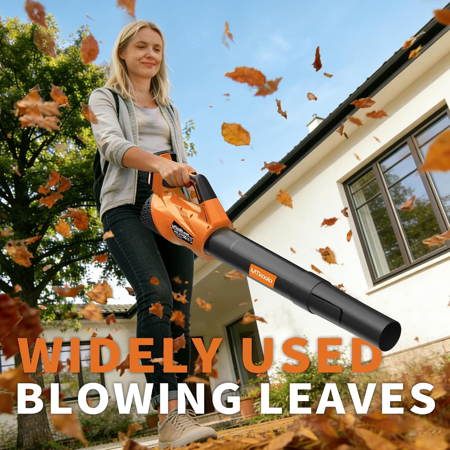 Leaf Blower, Leaf Blower Cordless with 2 * 2.6AH Batteries and Fast Charger, 450CFM &150MPH and 2 Speed Mode, Lightweight Electric Leaf Blowers for Lawn, Yard, Leaves, Dust Care (Orange)