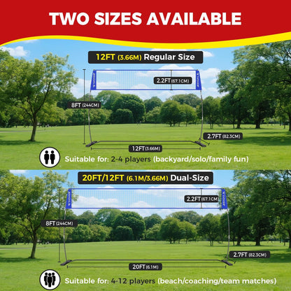 BAGAIL 12FT Portable Volleyball Net Set, Adjustable Height Freestanding Volleyball Net with Heavy-Duty Frame, Carry Bag, Ball & Pump