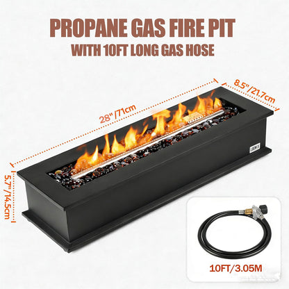 28" Propane Gas Fire Pit with 10FT Hose, 2 Covers & Glass Beads, FP063 Portable Smokeless Tabletop Fireplace for Outdoor Patio Backyard Camping RV Tailgating, Great Gift Choice, 40000BTU