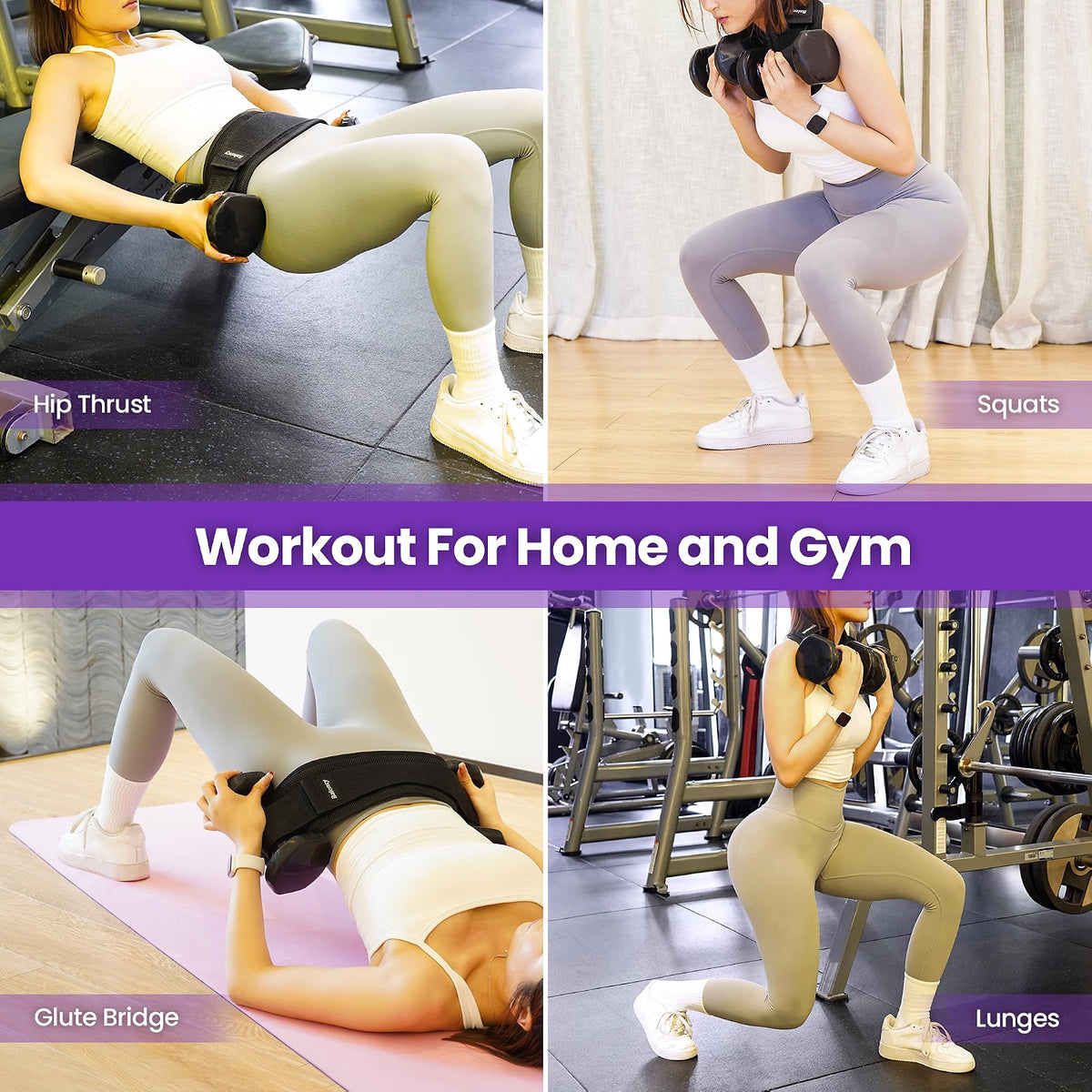 Balency Hip Thrust Belt for Dumbbells, Kettlebells & Weight Plates, Foldable Non-Slip Padded Glute Belt for Hip Thrusts, Squats & Home Gym Workouts, Black