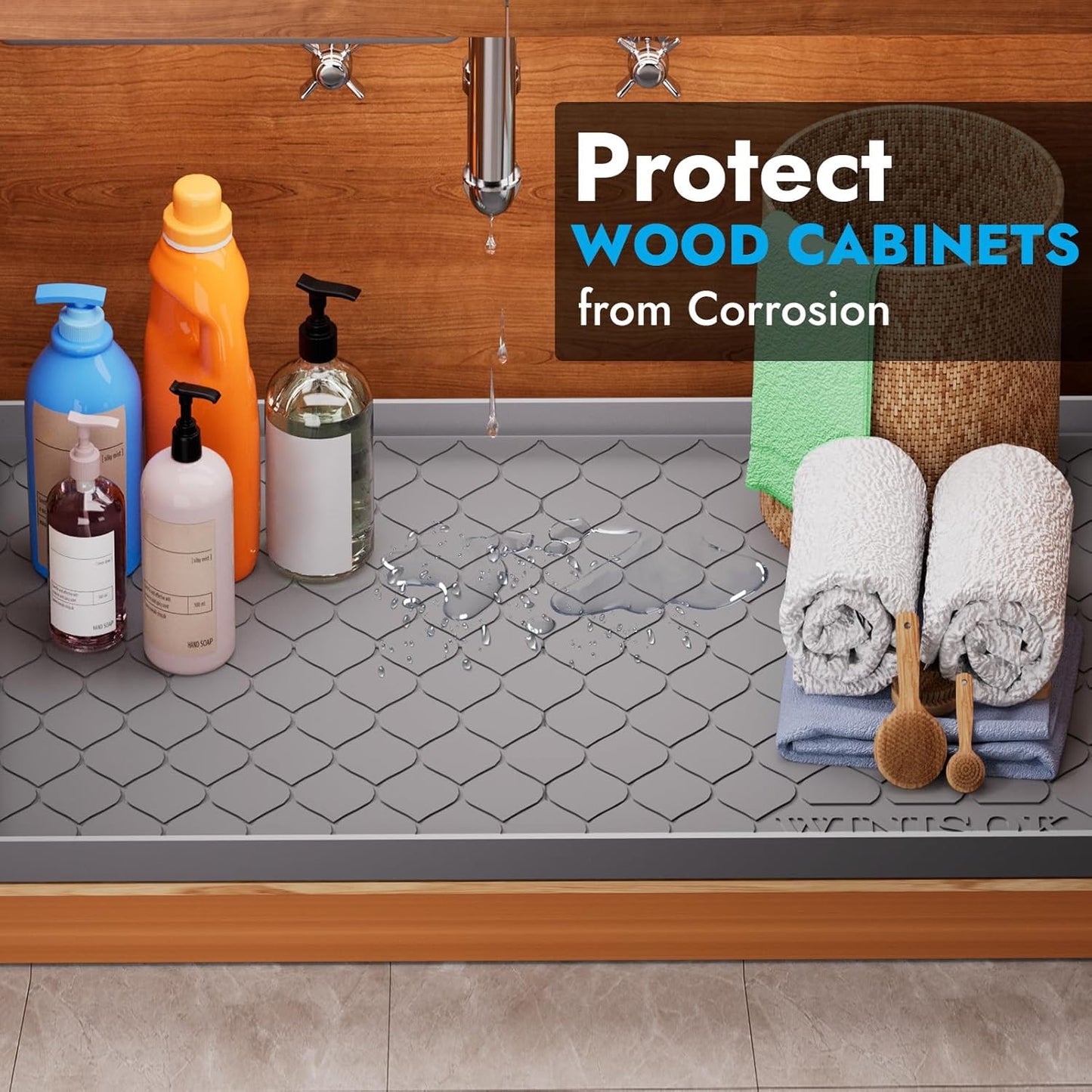 Winisok Waterproof Under Sink Mat 34 x 22 Beige