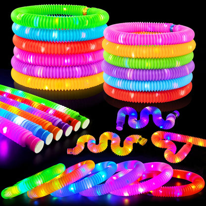 Kannove 48-Piece LED Glow Sticks for Kids, Light-Up Pop Tubes with Bracelet, Necklace & Crown Connectors, Multi-Color Halloween Party Favors, Goodie Bag Stuffers