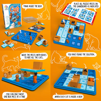 SmartGames Cats & Boxes Travel Puzzle Game, 60 Challenges for Ages 7 to Adult, Portable Logic Brain Game for Planning, Problem Solving & Spatial Thinking