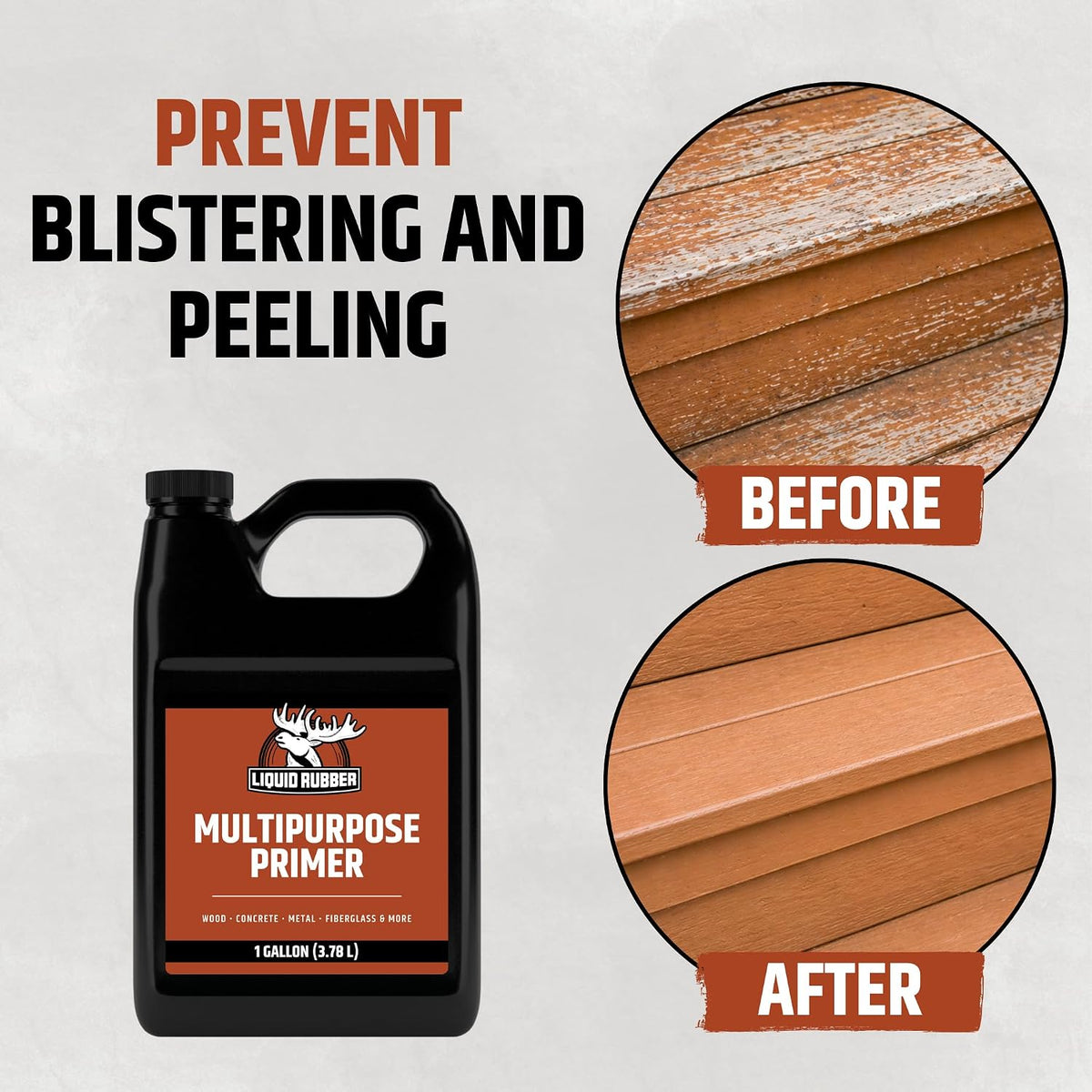 Liquid Rubber Multipurpose Primer for Concrete, Wood, Metal, 1 Gallon Easy to Apply. Bonds to fiberglass, PVC, boosts coating adhesion, dries fast and clear. Non-Toxic & Water-based