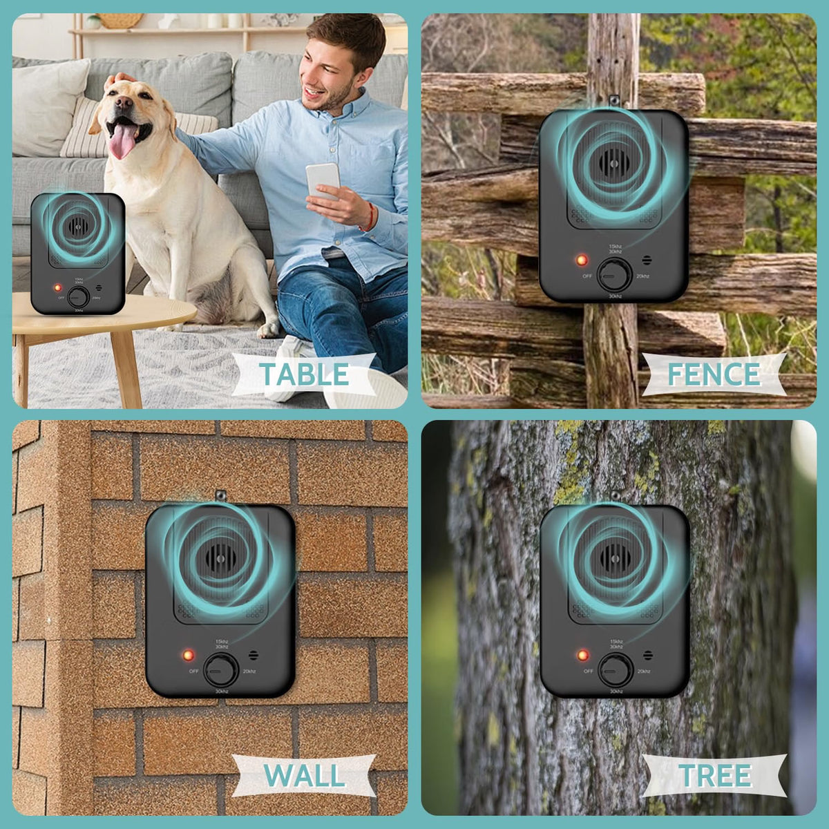 HyperionFlo Essentials Automatic Ultrasonic Dog Bark Deterrent, Rechargeable Bark Control Device with 3 Ultrasonic Frequencies, Indoor & Outdoor Use, IPX4 Waterproof