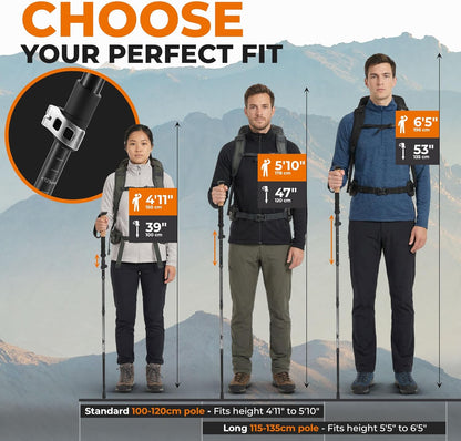 TREKOLOGY Trek-Z Hiking Trekking Poles, 2-Pack Foldable Aluminum Walking Sticks with EVA Foam Grip, Adjustable 100–120 cm, Lightweight Collapsible Hiking Poles for Men & Women, Black