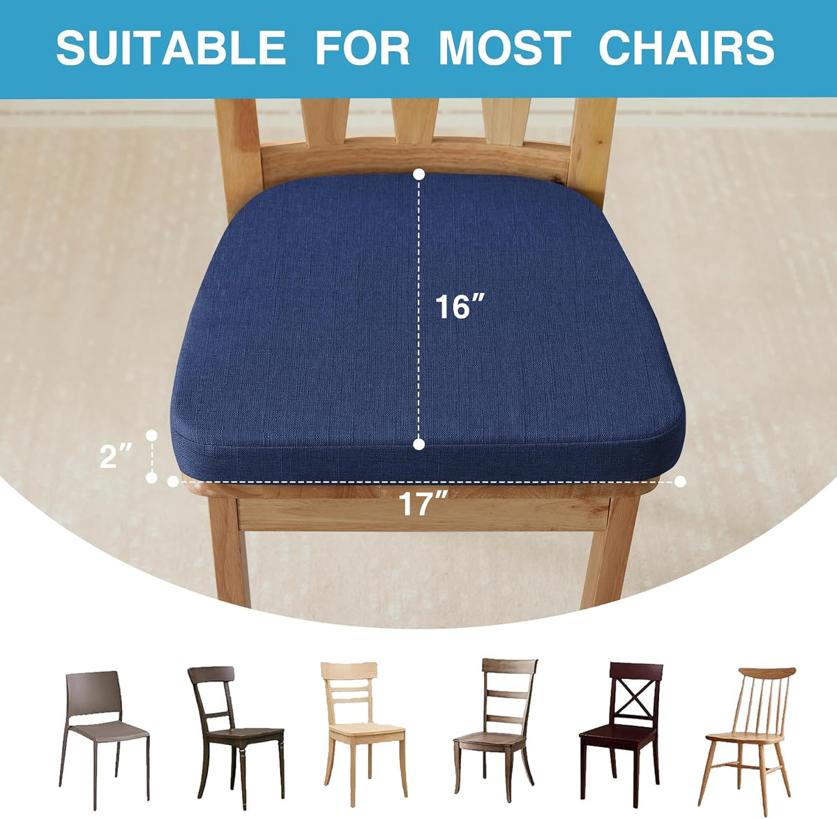 IASEAHK Chair Cushions for Dining Chairs Set of 6, Non Slip Kitchen Chair Pads, 17" x 16" x 2", Indoor Dining Chair Cushions with Ties, D-Shaped...