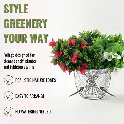 DECKO Artificial Plants - Fake Plants & Flowers Indoor and Outdoor - UV Resistant Hanging Plants for Living Room, Balcony, Patio, Kitchen etc - Faux Greenery - Senna Collection (2 Sets of 3 Cascades)