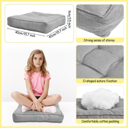 Juexica 8 Pack Floor Cushions for Kid 3.5",Grey,Square Extra Thick Floor Pillows, Flexible Seating Cushion, Flexible Seating Classroom Furniture, Meditation Cushion for Home Office