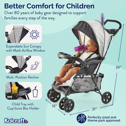 Kolcraft Cloud Plus Lightweight Umbrella Stroller for Toddlers, Reclining Seat, Compact Fold, Slate Gray