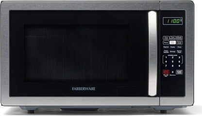 Farberware 1.1 Cu. Ft. Countertop Microwave Oven – 1000 Watts Power, Auto Cook Settings, Defrost, Easy Clean and Child Safety Lock - Stainless