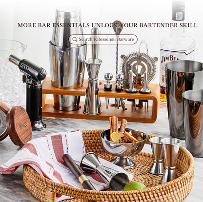 KITESSENSU Cocktail Shaker Set with Stand, 15-Piece Stainless Steel Bartender Kit, 25oz/750ml Martini Shaker with Jigger, Strainer, Spoon & Muddler, Silver