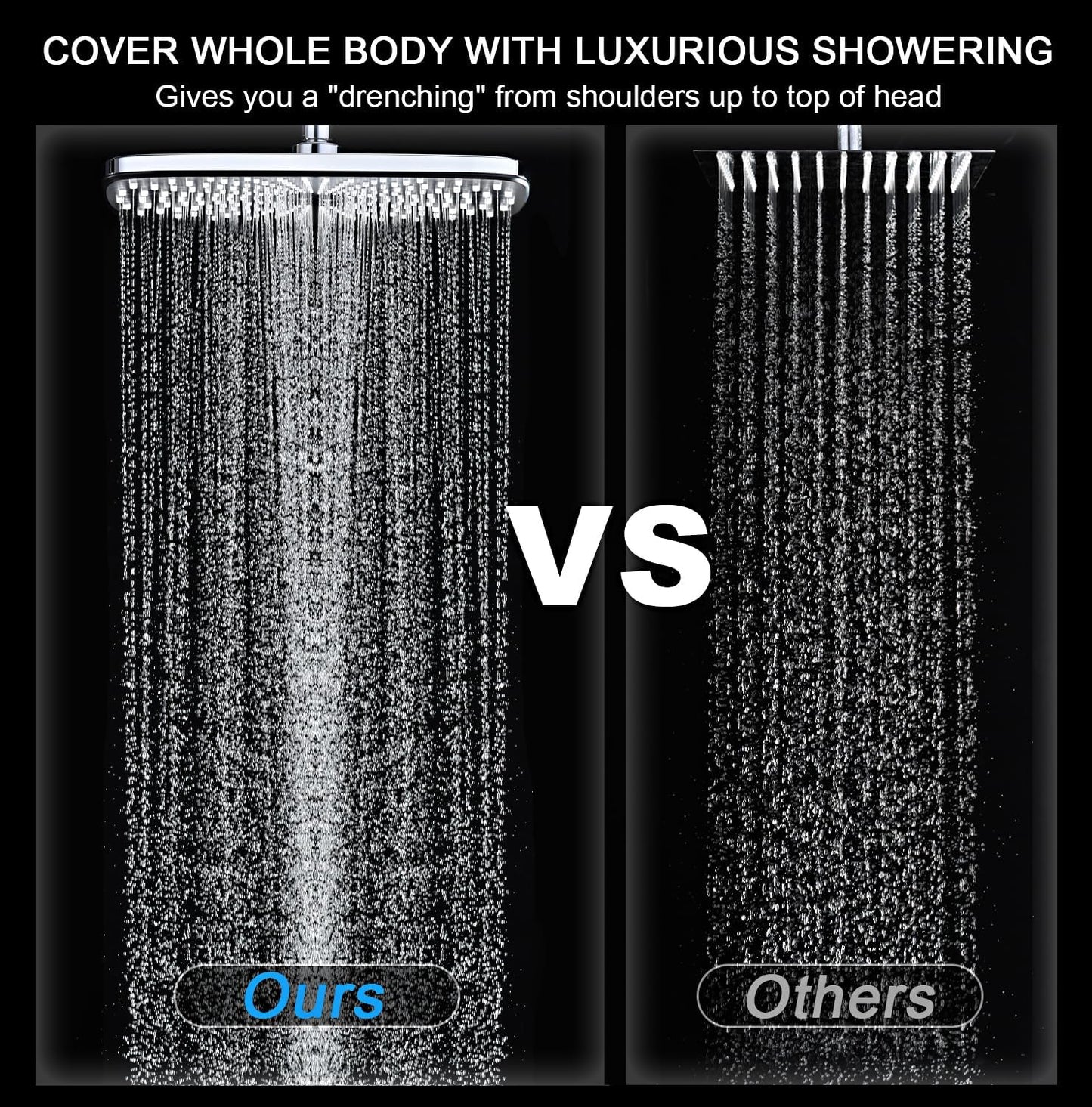 Rain Shower Head with Handheld Showerhead, Chrome 1.8GPM 460311 12" High Pressure Rainfall Shower Heads, 9 Sprays Handheld Showerheads, Magnetic Docking, Power Jets, 59" Shower Hose