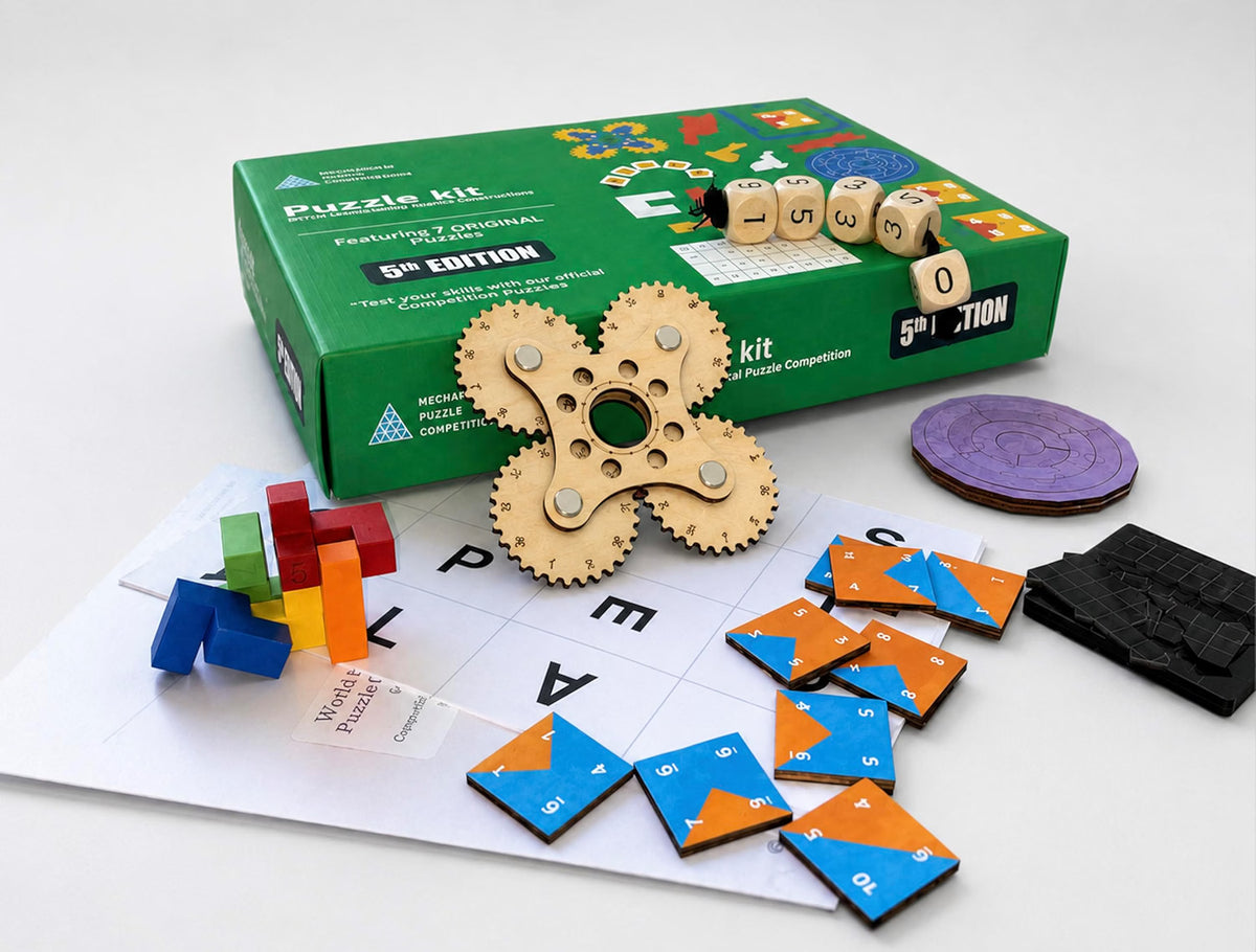 Mechanical Puzzle Box, 2025 World Mechanical Puzzle Championship 5th Edition Official Collector Replica, 7-Puzzle Competition & Training Set with Instructions and Solutions