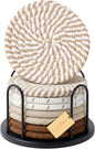 Lazebox Coasters Set of 8, 4-Inch Round Cotton Drink Coasters with Holder, Coffee