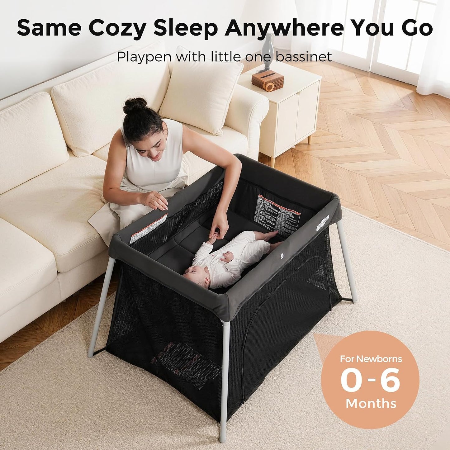 Pamo Babe Travel Pack and Play, Foldable Portable Playpen with Mattress, Infant Travel Crib, Grey