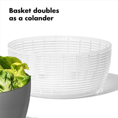 OXO Good Grips Stainless Steel Salad Spinner, Vegetable Washer - 6.22 Qt Spin Dry Produce, Serving and Storage, Non-Slip, One-Handed Pump, Brake Button, Dishwasher Safe, Large-Capacity Bowl