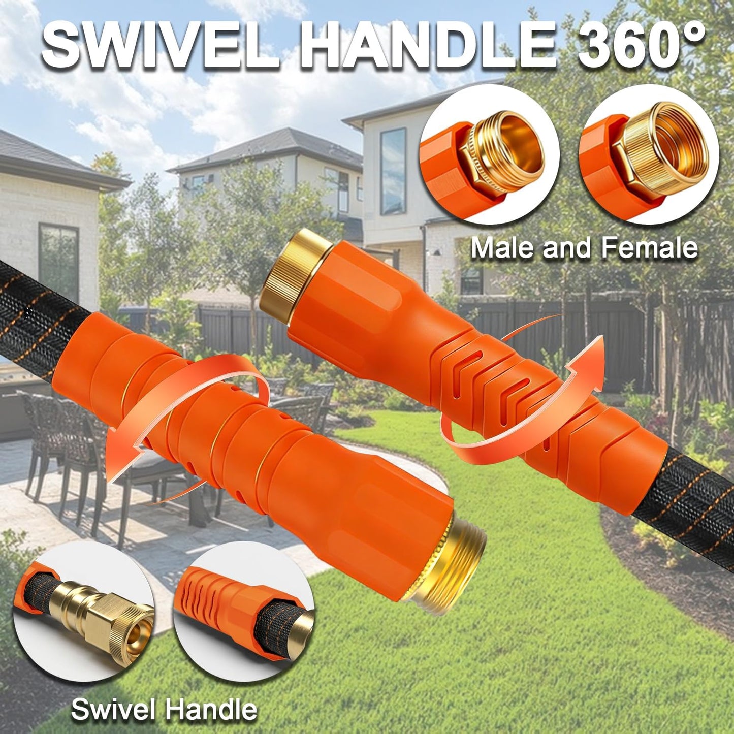 Garden Hose, 100Ft Ultra Flexible Water Hose, with 10 Function Sprayer,Ultra-Lightweight,Leak-Proof,Non-Slip Swivel Handles, Non-Expand,Non-Kink Hoses for Yard, Lawn,Outdoor (OrangeBlack,100Ft)