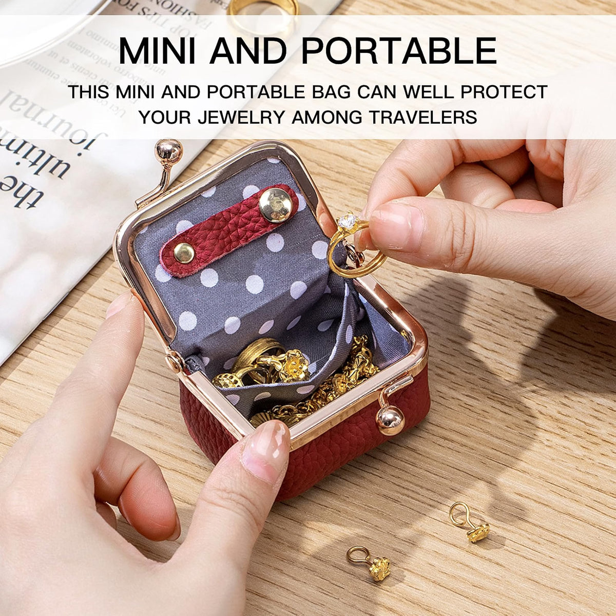 HyperionFlo Essentials Mini Genuine Leather Jewelry Box, Vintage-Inspired Travel Jewelry Organizer with Kiss Lock, Green
