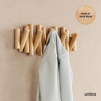 Umbra Picket Coat Rack, Wall Mount 5 Flip-Down Coat Hooks, Natural
