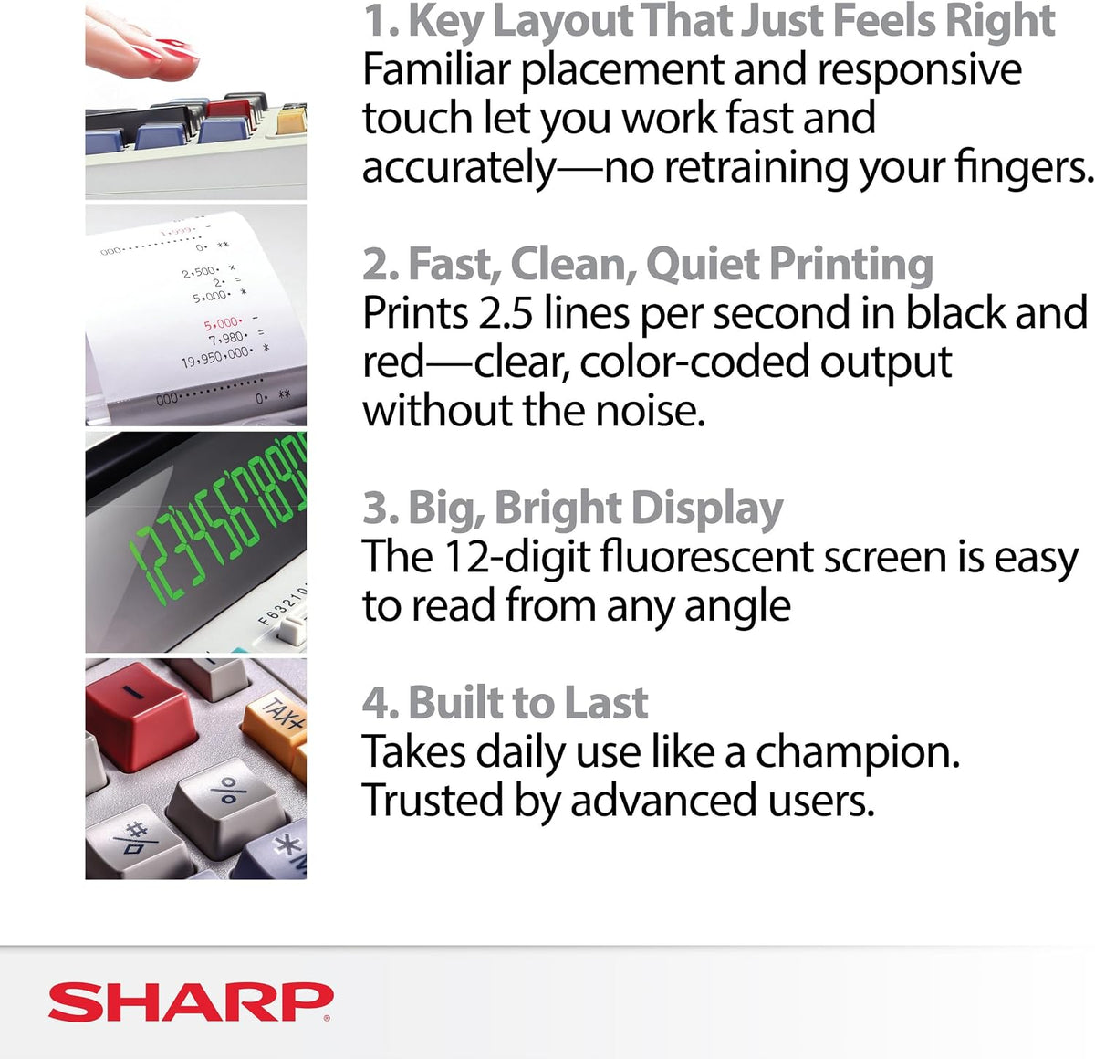Sharp EL-1801V Ink Printing Calculator, 12-Digit LCD, AC Powered, Off-White, Ideal for Business & Office Use, Easy-to-Read Display & Durable Design