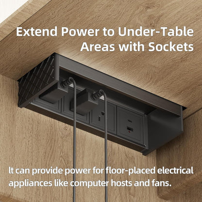 DEMER Conference Table Power Outlet PD18W Type-C Fast Charging Table Hub Connection Box with 4AC Outlets and USB Port for Conference Room Kitchen Countertop (Black)