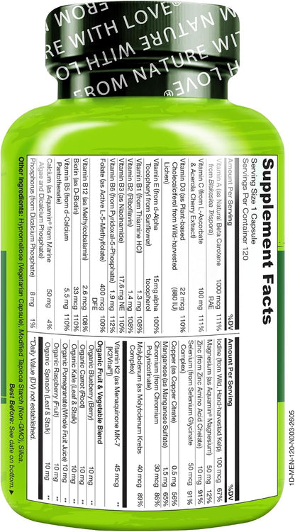 NATURELO Multivitamin for Men - One Daily, 120 Vegetarian Capsules Vitamins, minerals & organic whole foods, non-GMO