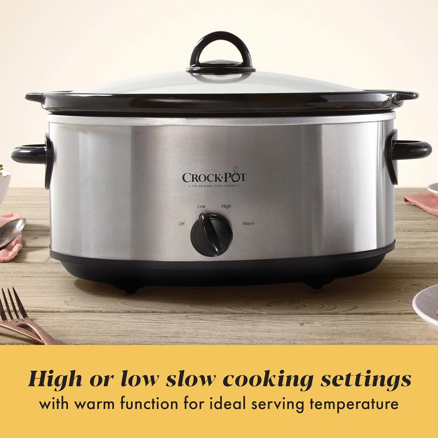 Crock-Pot 7-Quart Manual Slow Cooker, Family Size with Removable Stoneware, Warming Setting & Dishwasher-Safe Parts, Stainless Steel