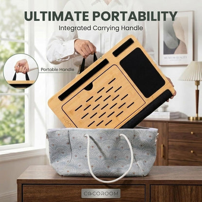 Lap Desk for Adults, Vented 6-Angle Laptop Bed Tray Table, Black Cushion pillow base | Phone & tablet holder | Foldable portable couch & sofa stand | Writing, reading, study, drawing, 17in