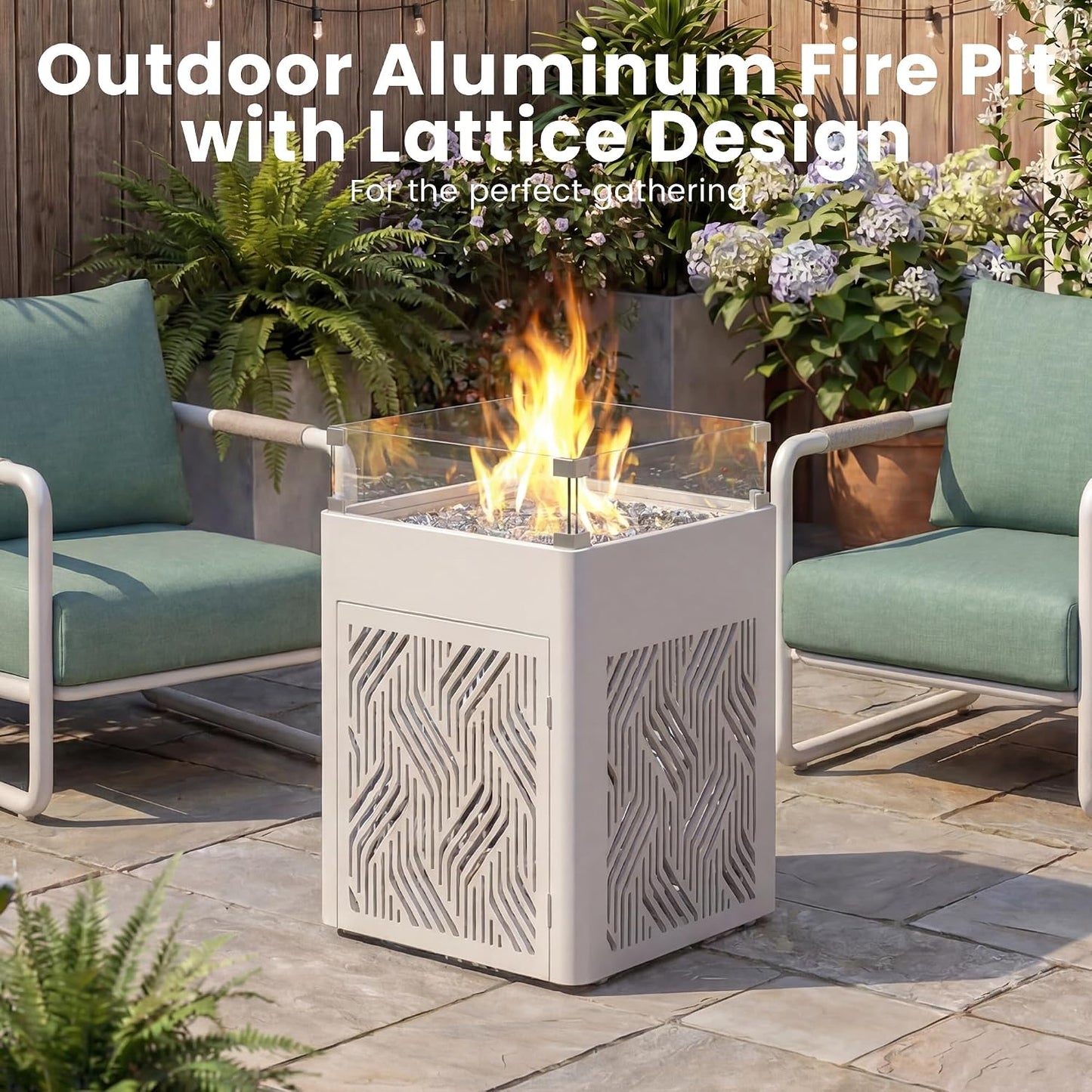 18" Propane Fire Pit Table, 45,000 BTU Outdoor Gas Fire Table with Wind Guard, Lid, Waterproof Cover & Fire Glass Beads, Aluminum Patio Firepit for Balcony Deck Garden, Fits 20 lb Propane Tank