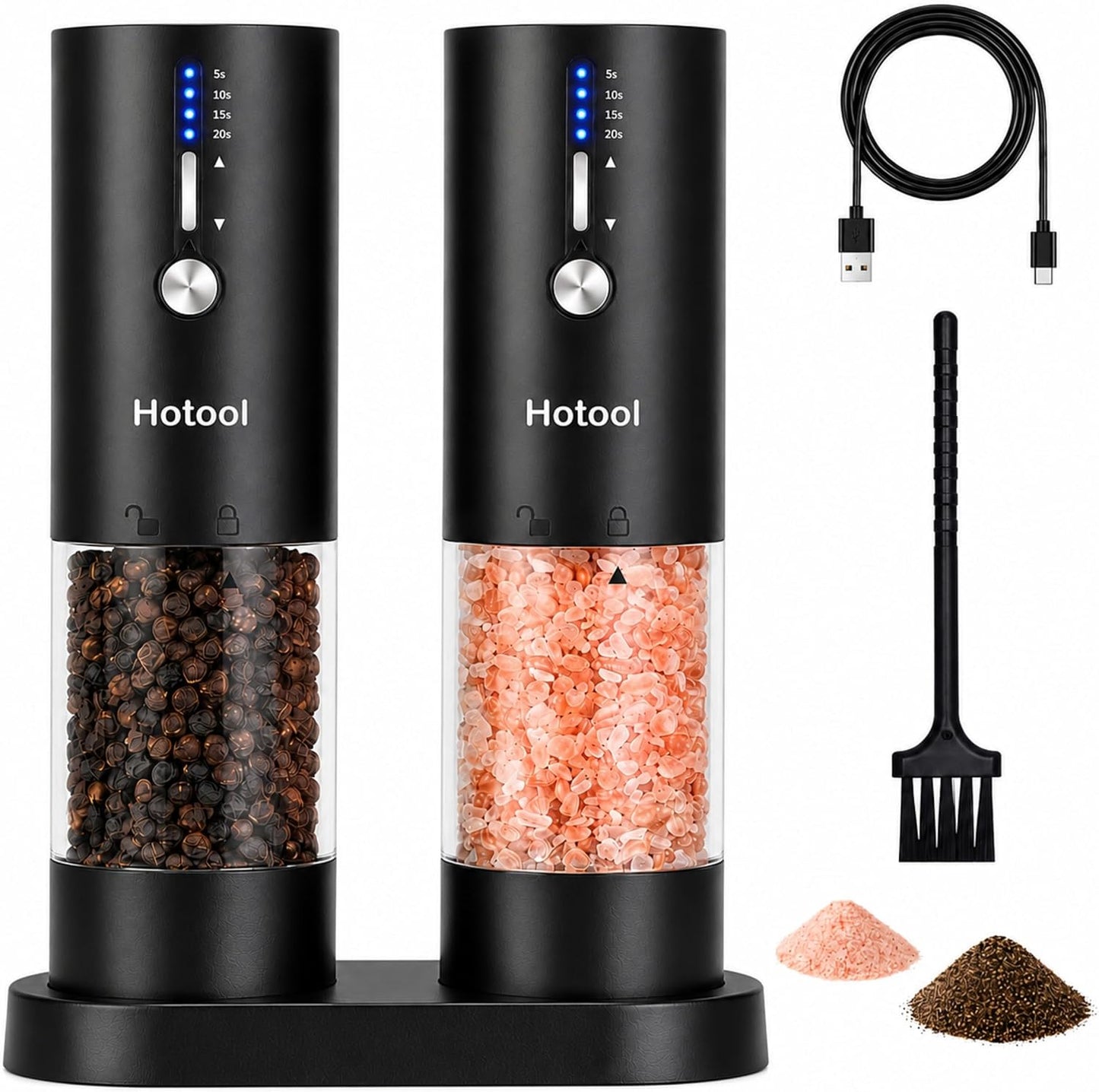 Hotool Electric Salt and Pepper Grinder Set, 4oz