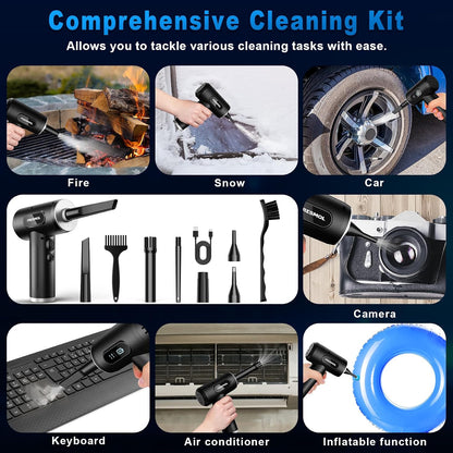FRESMOL Compressed Air Duster | 100,000 RPM Rechargeable Electric Air Blower with 3 Speeds, LED Display & 10 Cleaning Attachments
