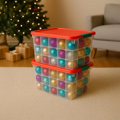 HOMZ Holiday Tote Plastic Storage Bin with Lid, 112 Qt, Clear/Red, 2 Pack Large Stackable Organization Container for Home, Garage, and Office Organization