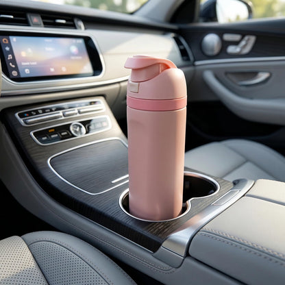 HyperionFlo Essentials 24oz Insulated Stainless Steel Water Bottle with Straw, Double-Wall Vacuum Travel Bottle, Leakproof Spillproof, Pink