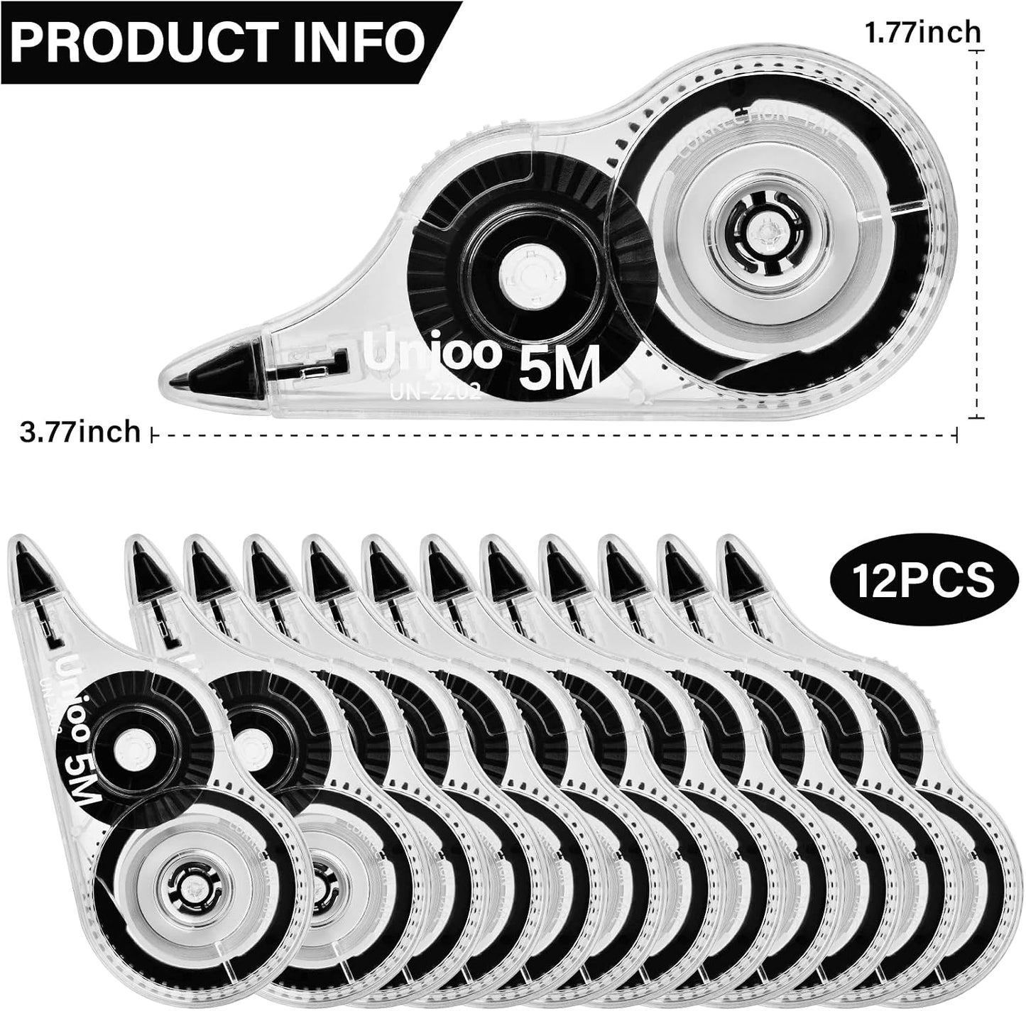 Unjoo White Correction Tape 12-Pack for School & Office
